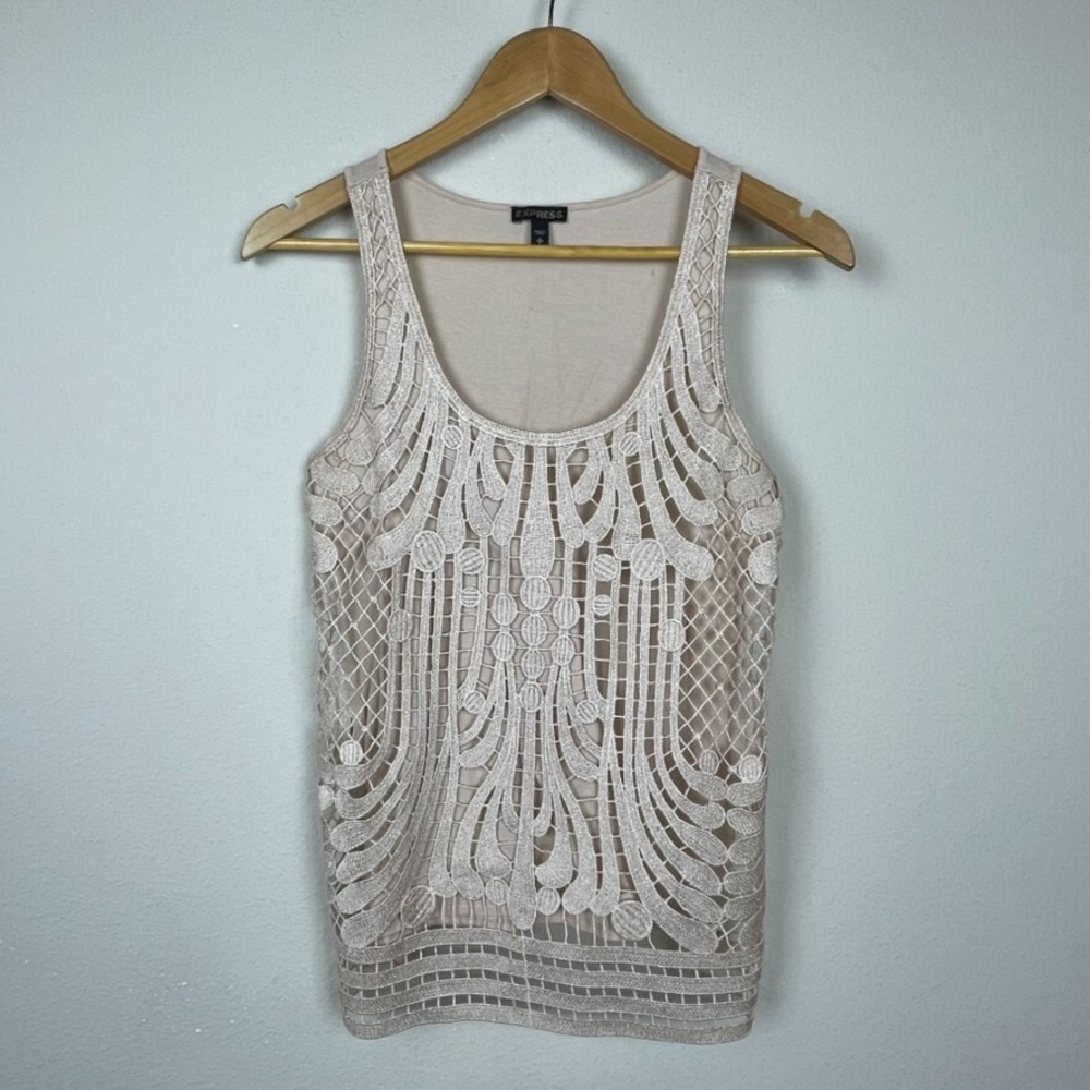 Express Top Sleeveless Blush Pink Metallic Lace Overlay Y2K Festival Fairy Small